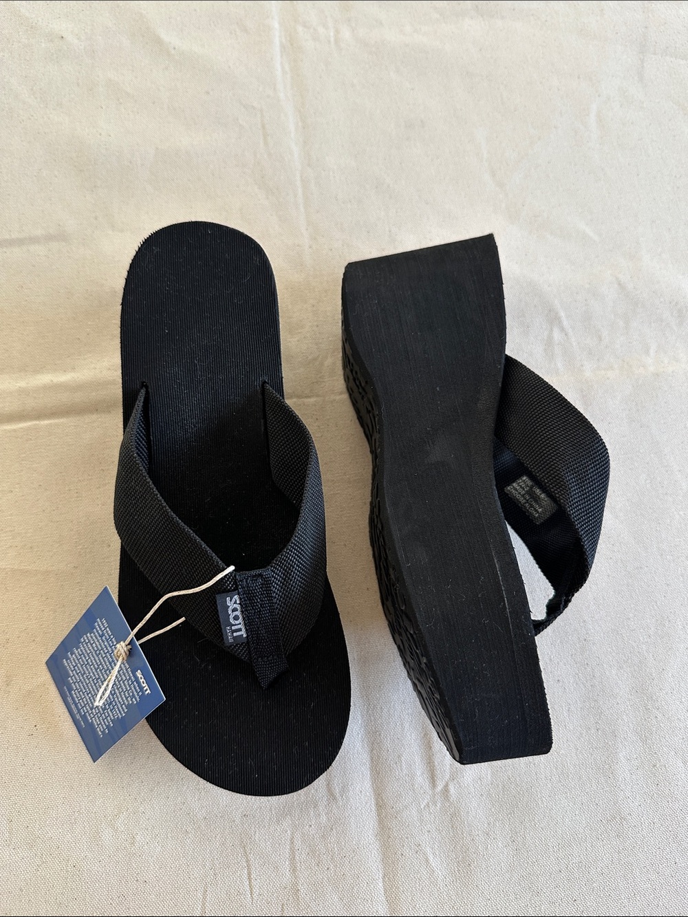 Scott Black Wedge Flip Flop Sandals for Women